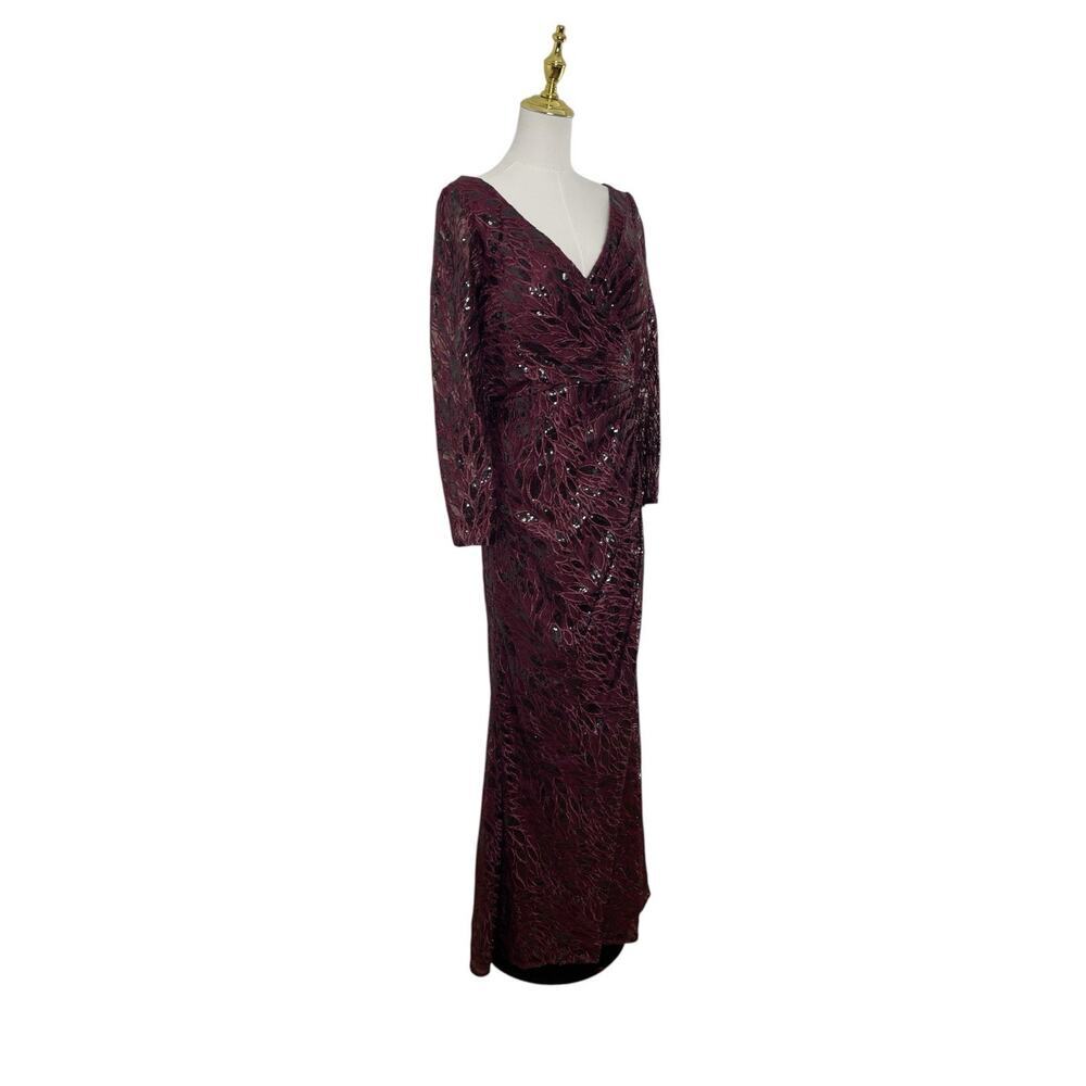 Mac Duggal 12412 Garnet Sequin Embroidered Lace Slit Gown Size 8 $698 - Picture 4 of 7